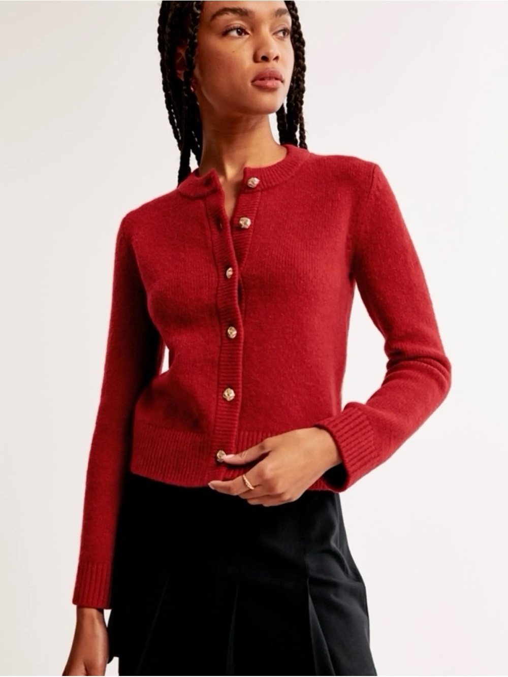 Abercrombie & Fitch Red Button-Up Crewneck Sweater